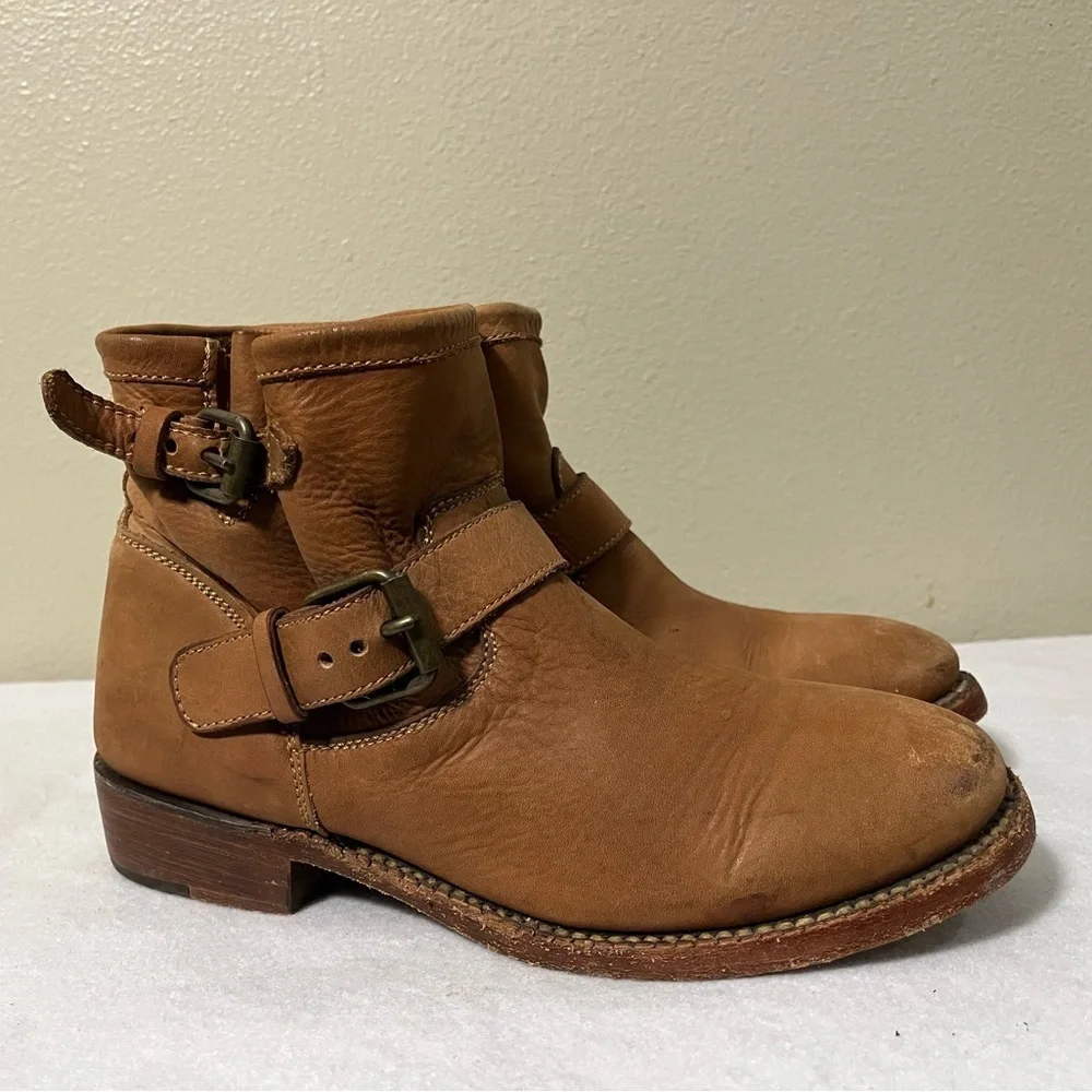 ASH TAN LEATHER DOUBLE BUCKLE BIKER MOTO ANKLE BOOT SIZE 9